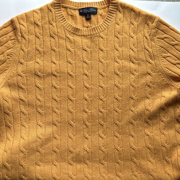 Men’s BROOKS BROTHERS Lambswool Cable Crewneck Sweater SIZE XL gold - Picture 2 of 7